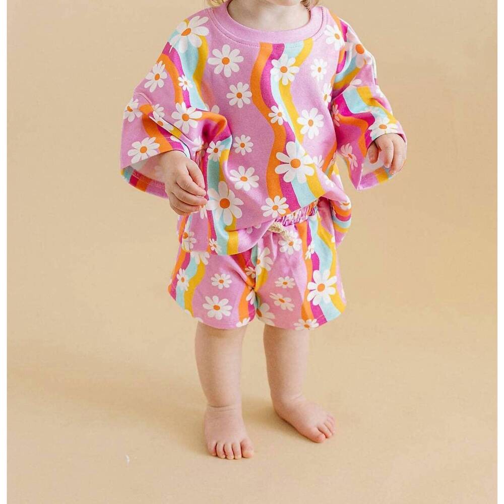 NEW LUCKY PANDA KIDS kids groovy daisy short set in pink